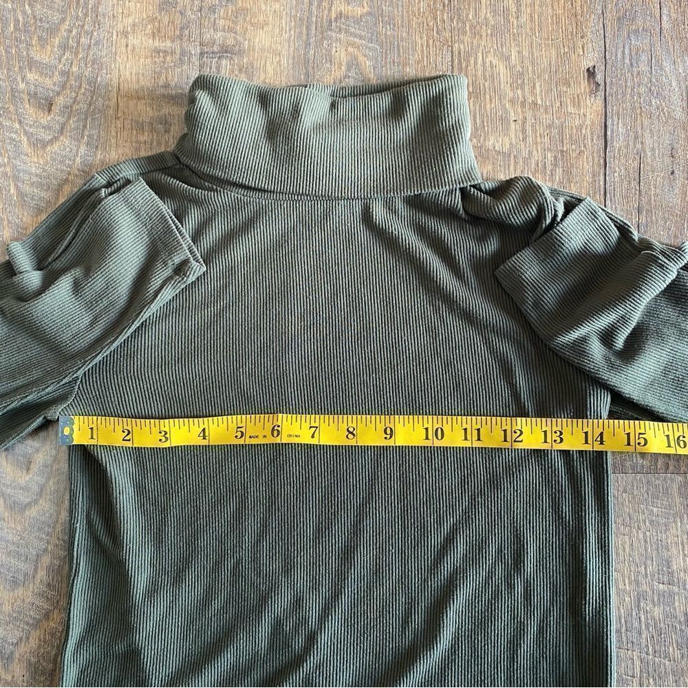 Loft Ribbed Turtleneck Shirt Long Sleeves XS Stretch Olive Green - Picture 8 of 10